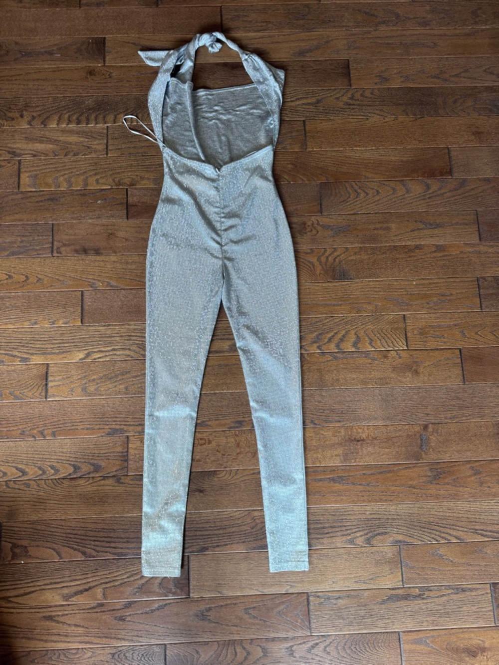 AKIRA Silver Rhinestone Jumpsuit XS S M L Open Back Halter Sparkle party outfit - Picture 4 of 5